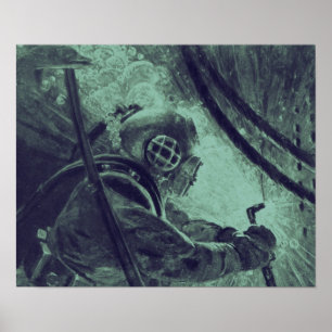 Poster Soudage industriel vintage de plongée sous-marine