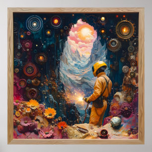 Poster Soudure cosmique dans le paysage de rêve floral - 