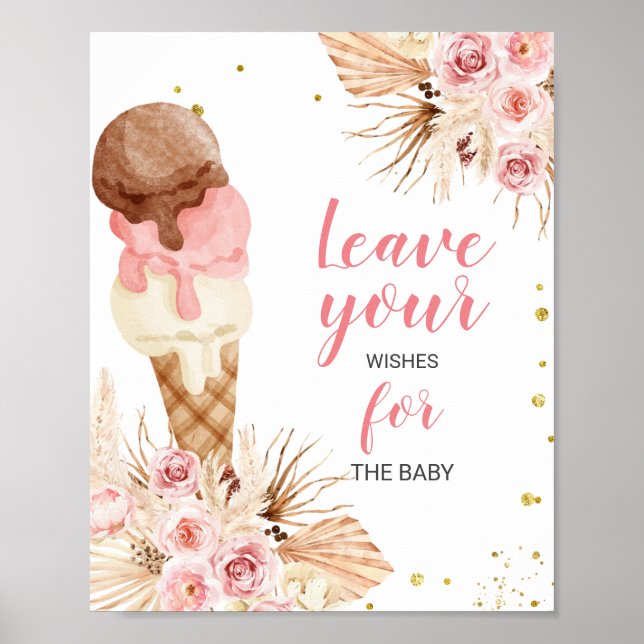 Poster Souhaits de Baby Shower Boho Ice Cream pour pannea (Devant)