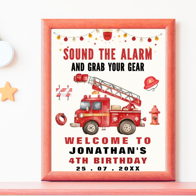 Poster Sound the Alarm! Firefighter Birthday Boy  (Créateur téléchargé)