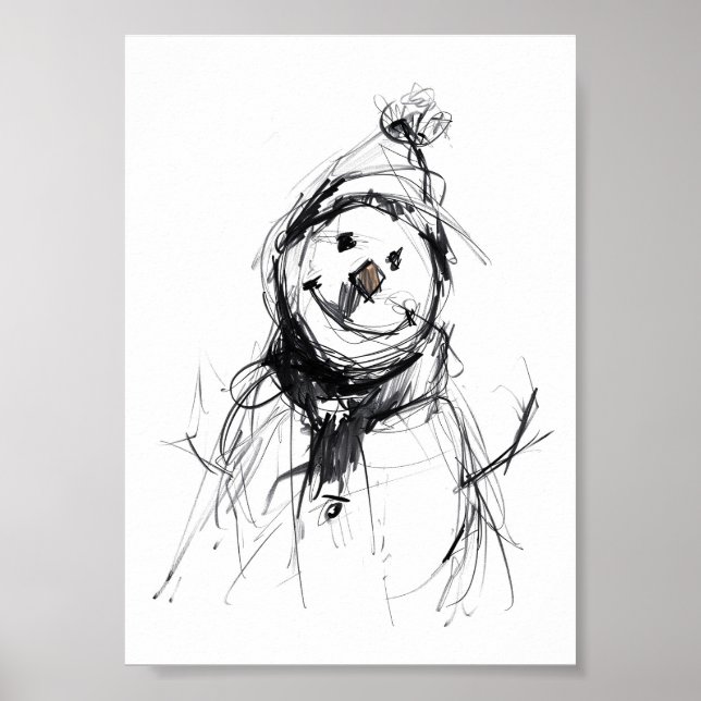Poster Souriant joyeux bonhomme de neige (Devant)