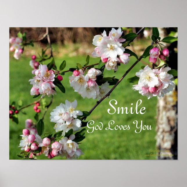Poster Souriez Dieu Vous Aime Fleurs Inspiration (Devant)