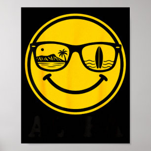 Poster sourire lunettes de soleil aloha surf reflet planc