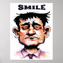 Poster Sourire, visage drôle, portrait d'homme, dessin an