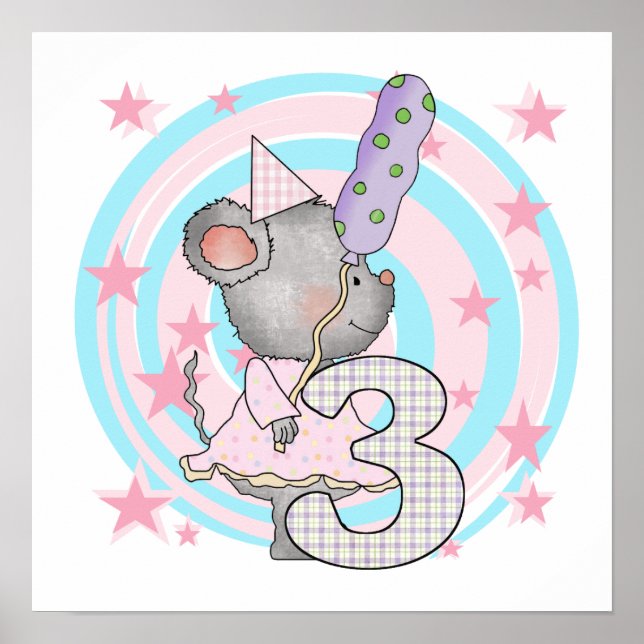 Poster Souris 3e anniversaire T-shirts et cadeaux (Devant)