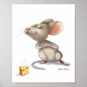 Poster Souris adorable et dessin animé de fromage