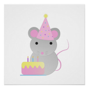 Poster Souris d'anniversaire très mignonne
