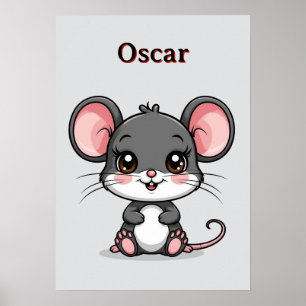 Poster Souris de dessin animé adorable avec de grandes or