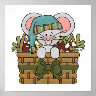 Poster Souris de Noël dans le panier