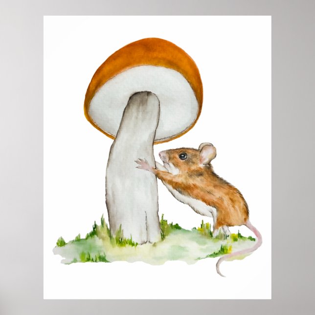 Poster Souris drôle avec champignon sauvage (Devant)