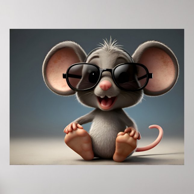 Poster Souris drôle avec lunettes (Devant)