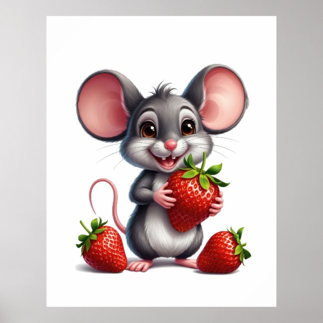 Poster Souris et fraise (Devant)