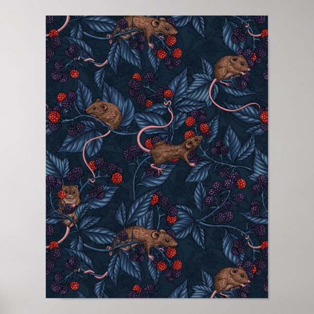 Poster Souris et mûres sur la marine (Devant)