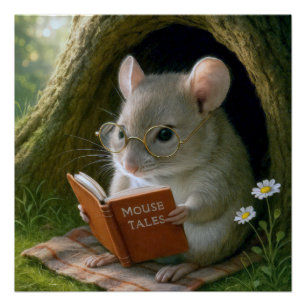 Poster Souris Littéraire Dans Un Trou D'Arbre Cosy