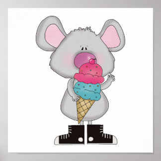 Poster souris mignonne avec cône de crème glacée