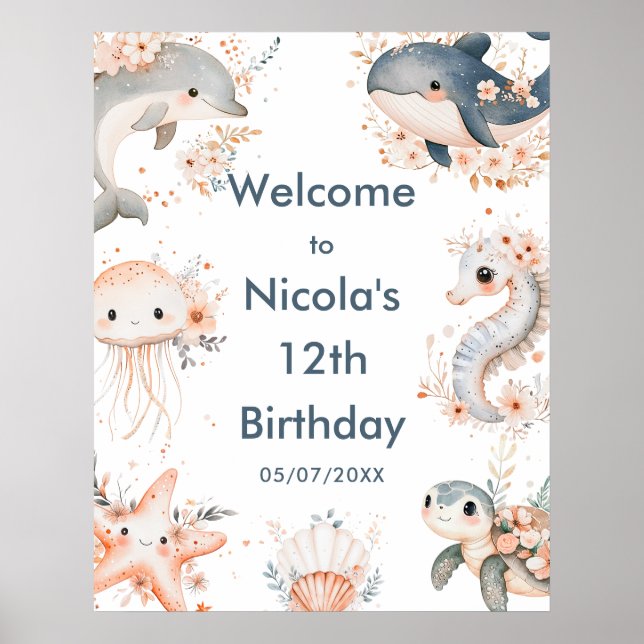 Poster Sous la mer Animaux fête d'anniversaire Bienvenue (Devant)