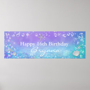 Poster Sous la mer Bannière de fête d'anniversaire magiqu