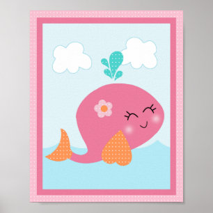 Poster Sous la mer/ Fille /Vie marine/Poster d'art rose