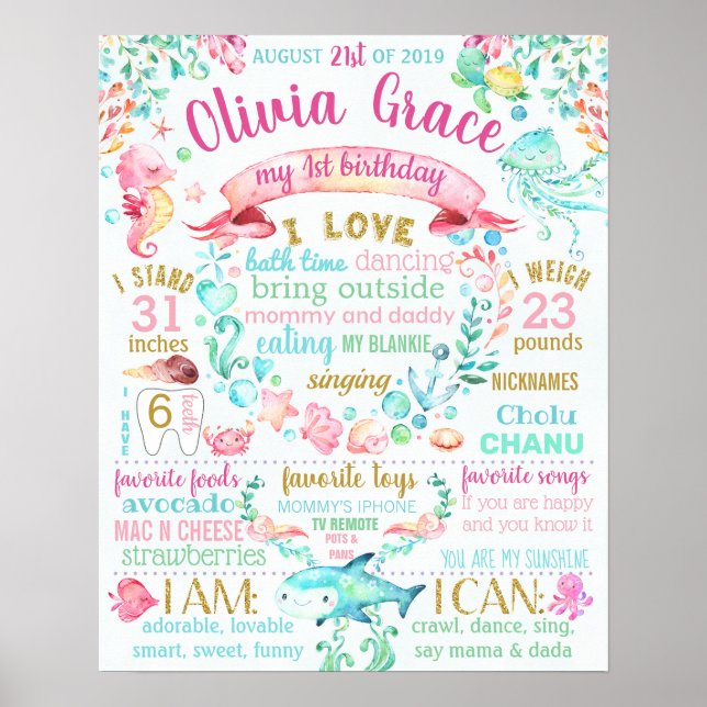 Poster Sous la mer Premier signe de fête d'anniversaire (Devant)