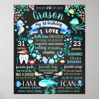 Poster Sous la mer Premier signe de fête d'anniversaire