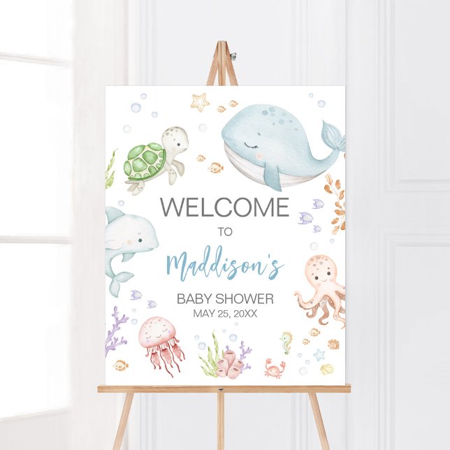 Poster Sous L'Accueil Du Baby shower De Mer (Sea Creatures Ocean Baby Shower Welcome Sign)