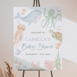 Poster Sous L'Affiche de bienvenue Baby shower Mer 18x24"