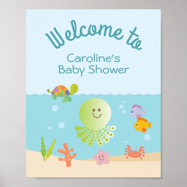 Poster Sous l'Affiche de bienvenue du Baby shower marin (Devant)
