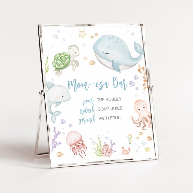 Poster Sous le Baby shower de mer Maman Osa Bar (Sea Creatures Ocean Baby Shower Mom Osa Bar Sign)
