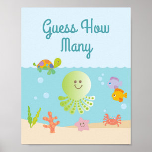 Poster Sous le Baby shower marin Devinez combien de jeu