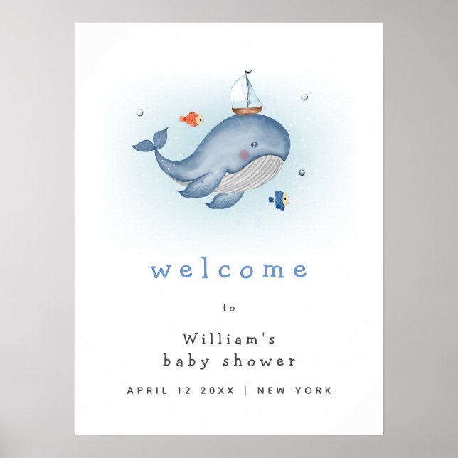 Poster Sous Le Baby shower Voir Baleine Boat Welcome (Devant)