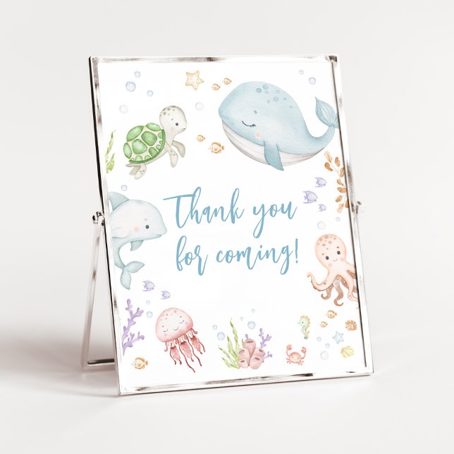 Poster Sous le Merci du Baby shower marin pour venir (Sea Creatures Ocean Baby Shower Thank you for Coming Sign)