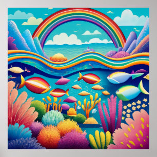 Poster Sous l'eau colorée sous l'arc en ciel