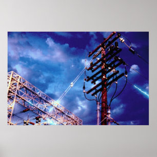 Poster Sous-station électrique et poteau