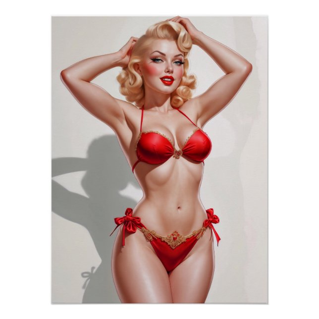 Poster Sous-vêtements rouges à épingle blonde (Devant)