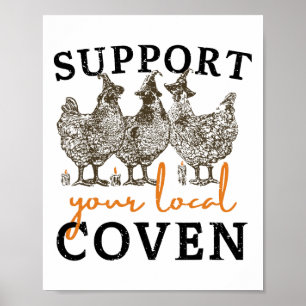 Poster Soutenez votre four local Funny Farm sorcier poule