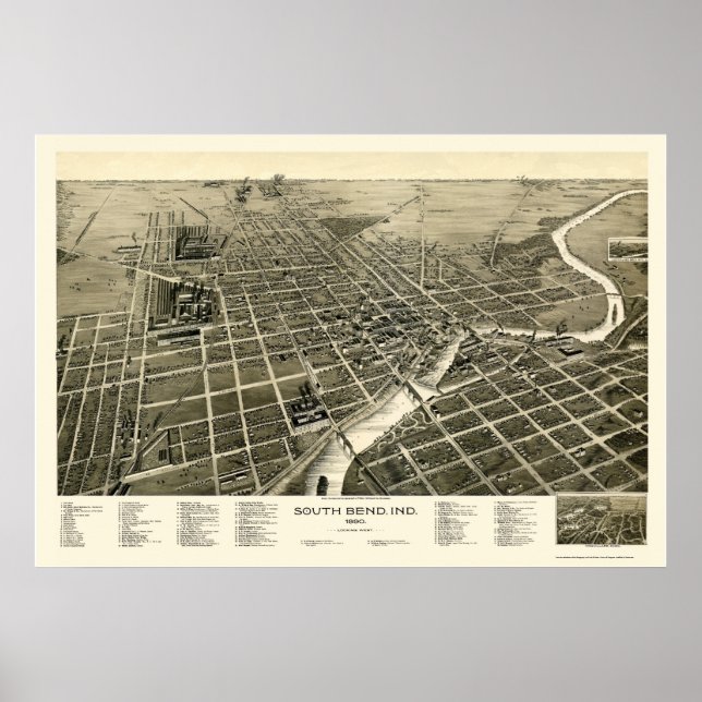 Poster South Bend, IN Panoramic Map - 1890 (Devant)