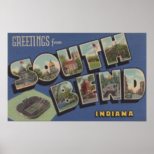 Poster South Bend, Indiana - Large Letter Scenes