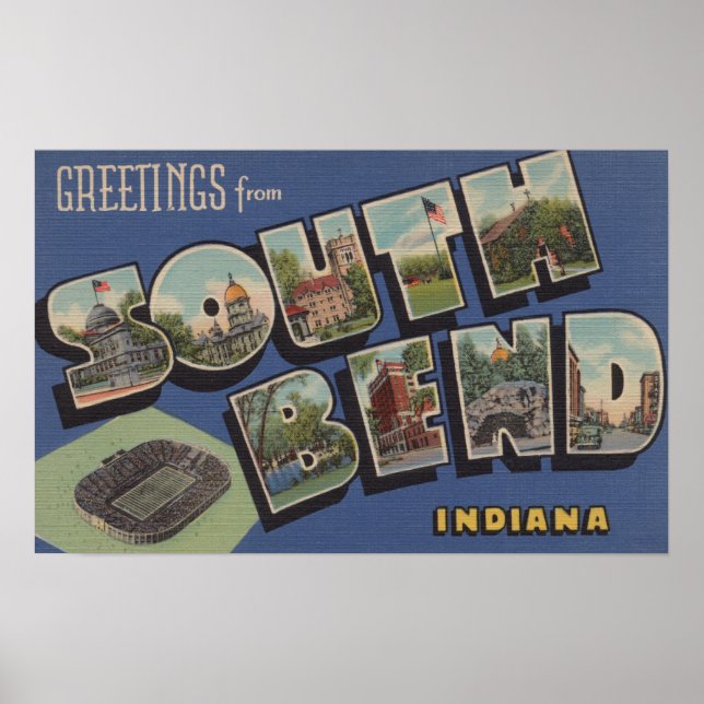Poster South Bend, Indiana - Scènes de grandes lettres (Devant)