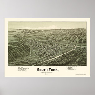 Poster South Fork, carte panoramique de PA - 1900
