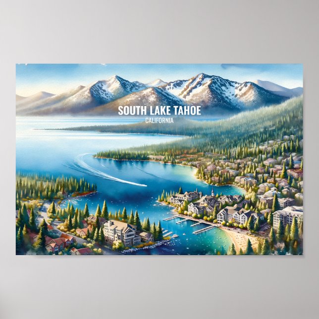 Poster South Lake Tahoe Travel Places aquarelle (Devant)