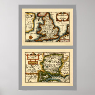 Poster Southampton : Carte du comté de Southamptonshire H