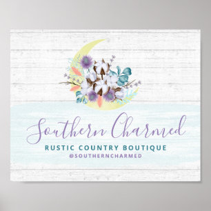 Poster Southern Floral Cotton Moon & Rustic Wood Country