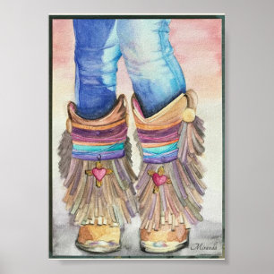 Poster Southwestern Boots Art Imprimer Convient à l'encad