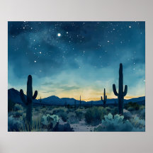 Southwestern Desert Night Sky avec cactus