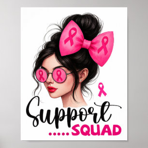Poster Soutien Squad Messy Bun Girl Pink Breast Cancer Wa