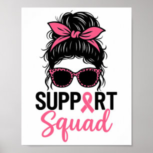 Poster Soutien Squad Messy Bun Pink Warrior Cancer du sei