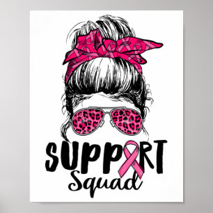 Poster Soutien Squad Messy Bun Pink Warrior Cancer du sei