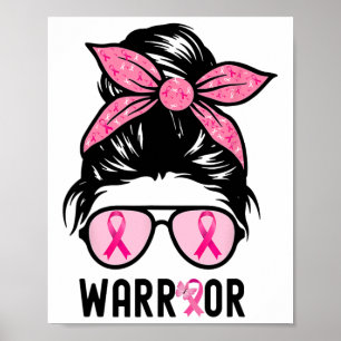 Poster Soutien Squad Messy Bun Pink Warrior Cancer du sei