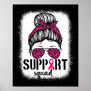 Poster Soutien Squad Messy Bun Pink Warrior Cancer du sei
