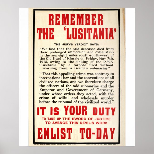 Poster Souvenez-vous de l'affiche Lusitania_Propaganda (Devant)